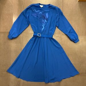 Kathy Che Blue Dress with Embroidery & Beading - Size 12 - Cocktail Formalwear